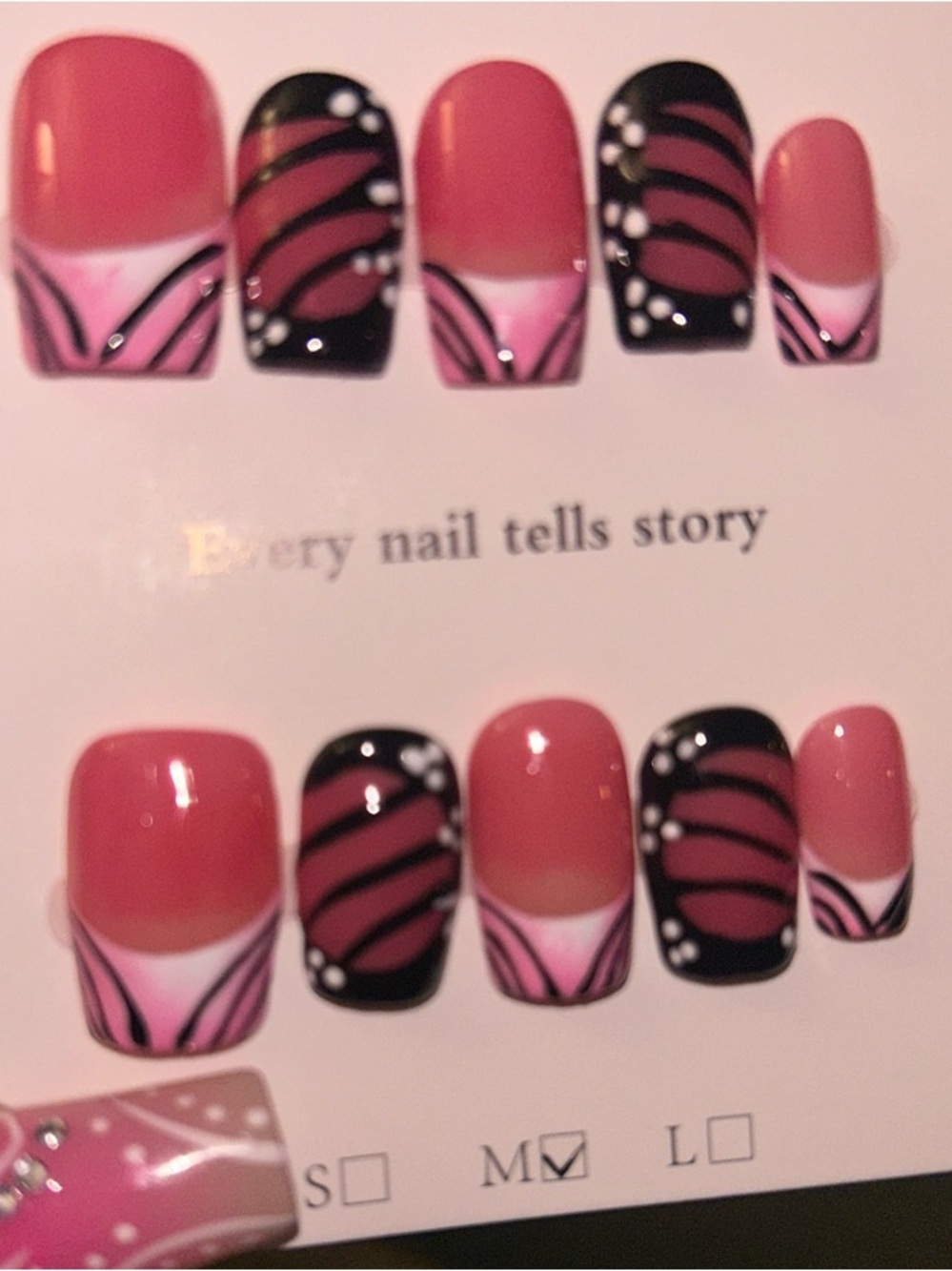 Pink and Black Butterfly Accent Press-On Nail Set